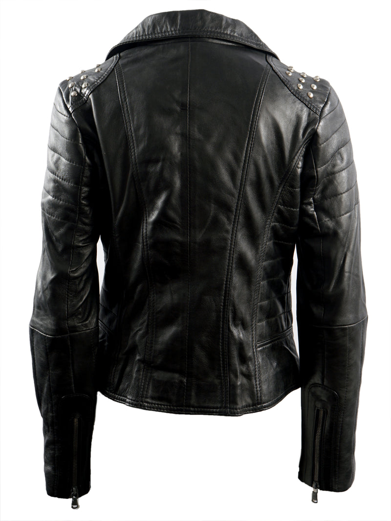 VICTORIA WOMENS BIKER LEATHER JACKET- BLACK