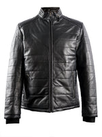 TIAGO MENS BIKER PUFFER LEATHER JACKET- BLACK