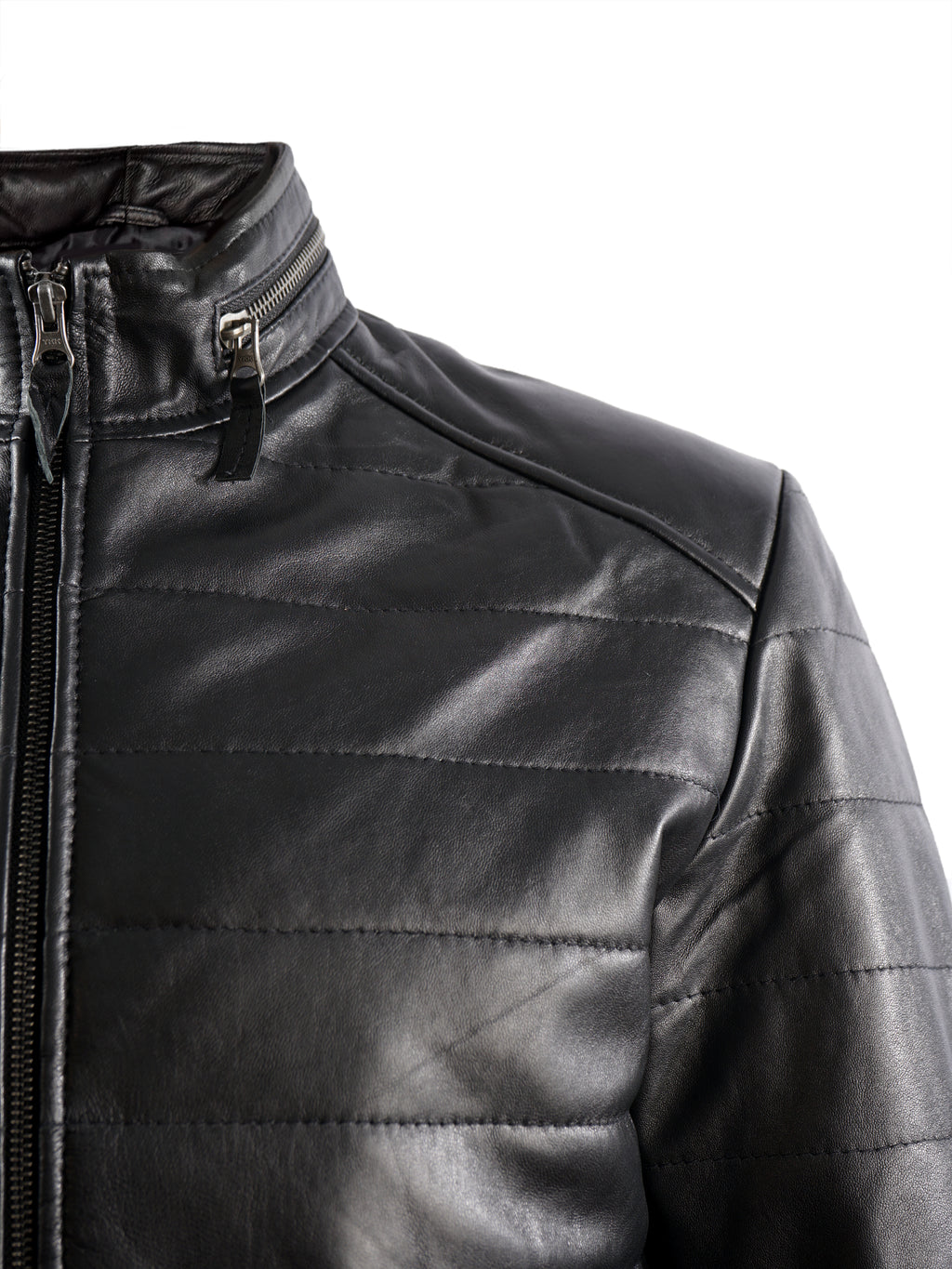 TIAGO MENS BIKER PUFFER LEATHER JACKET- BLACK