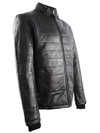 TIAGO MENS BIKER PUFFER LEATHER JACKET- BLACK