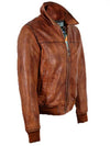 ADDISON MENS BIKER BOMBER DISTRESSED LEATHER JACKET: TAN