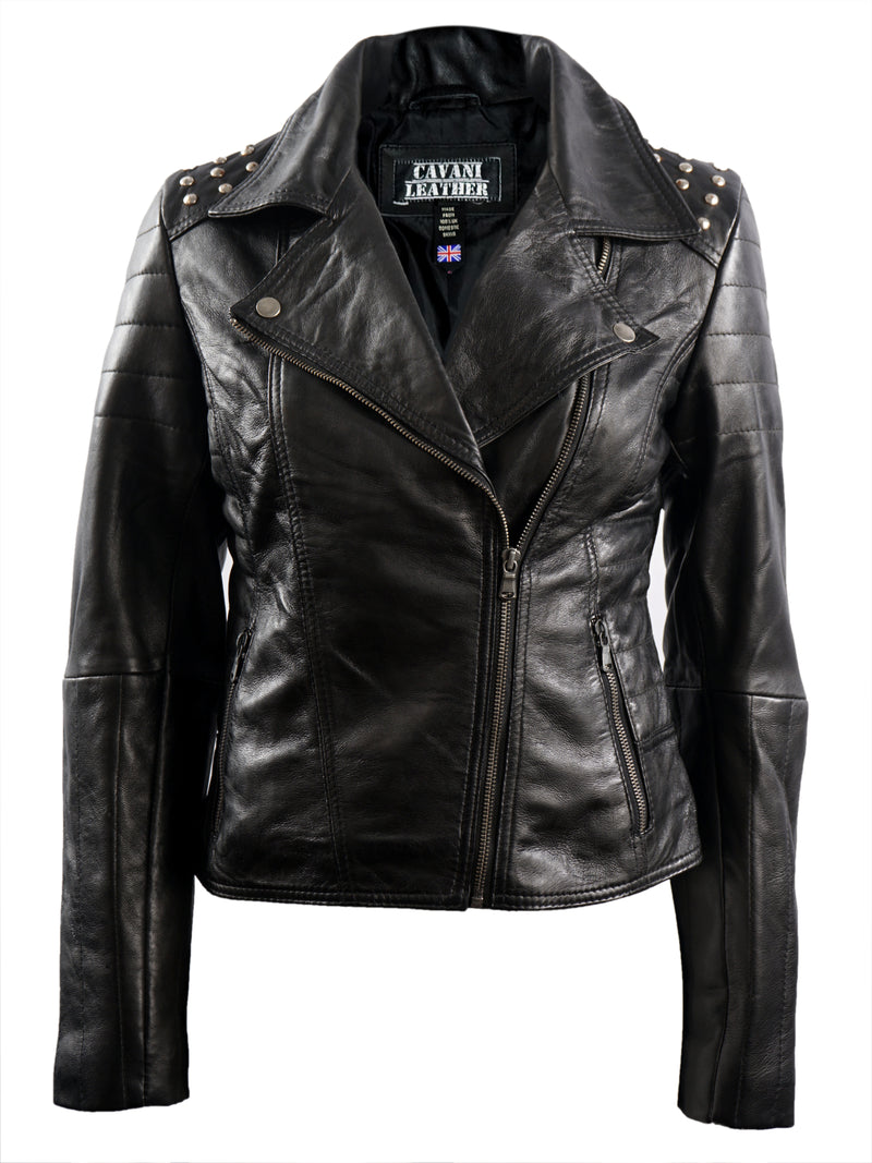 VICTORIA WOMENS BIKER LEATHER JACKET- BLACK