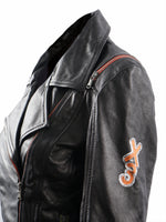 CALGARY WOMENS BIKER LEATHER JACKET- BLACK PRINT