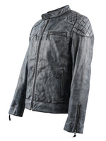 CLOUDY MENS VINTAGE BIKER LEATHER JACKET- BLACK/GREY