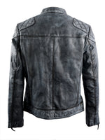 CLOUDY MENS VINTAGE BIKER LEATHER JACKET- BLACK/GREY