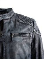 CLOUDY MENS VINTAGE BIKER LEATHER JACKET- BLACK/GREY