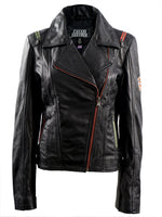 CALGARY WOMENS BIKER LEATHER JACKET- BLACK PRINT