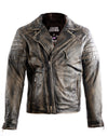 STEDMAN MENS BIKER VINTAGE DISTRESSED LEATHER JACKET- BLACK/TAN