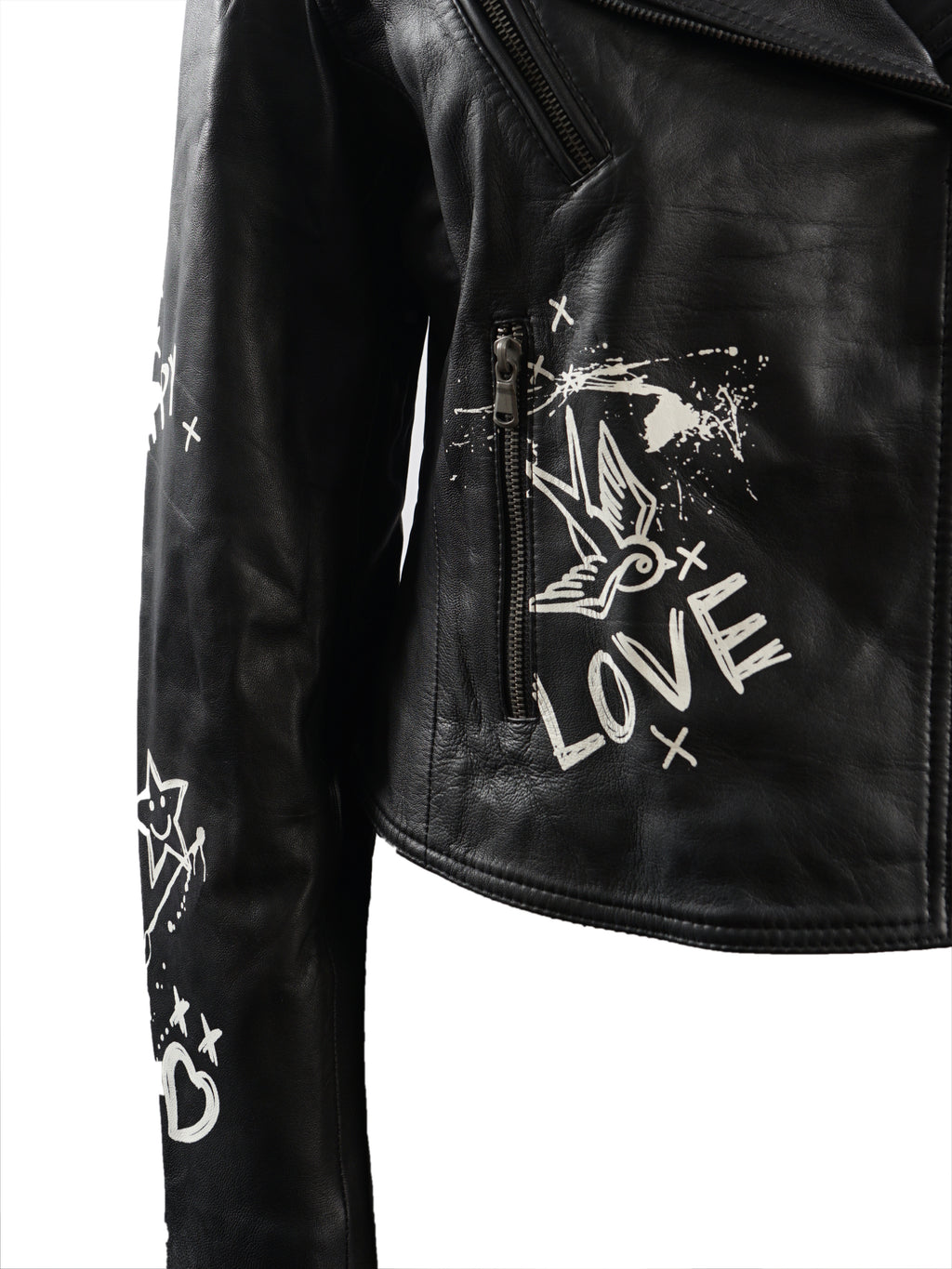 FLORIDA WOMENS BIKER LEATHER JACKET- BLACK PRINT