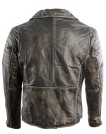 STEDMAN MENS BIKER VINTAGE DISTRESSED LEATHER JACKET- BLACK/TAN