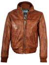 ADDISON MENS BIKER BOMBER DISTRESSED LEATHER JACKET: TAN