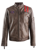 KINGSTON MENS BIKER LEATHER JACKET- BROWN