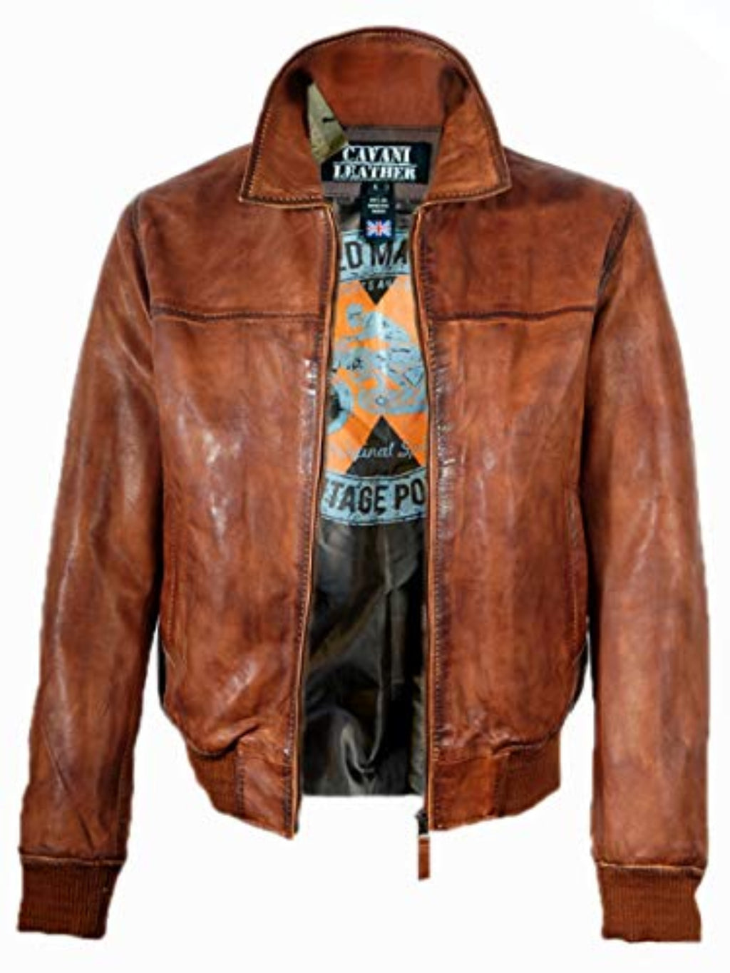 ADDISON MENS BIKER BOMBER DISTRESSED LEATHER JACKET: TAN