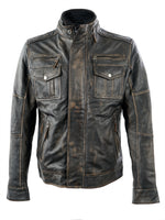 BOSTON MENS BIKER DISTRESSED LEATHER JACKET- BLACK/TAN