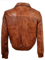 ADDISON MENS BIKER BOMBER DISTRESSED LEATHER JACKET: TAN